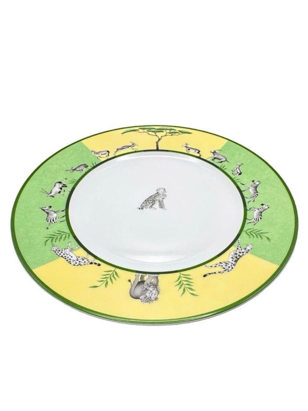 Hermes Africa Dinner Plate 11” Green Porcelain Tableware Animal Authentic French
